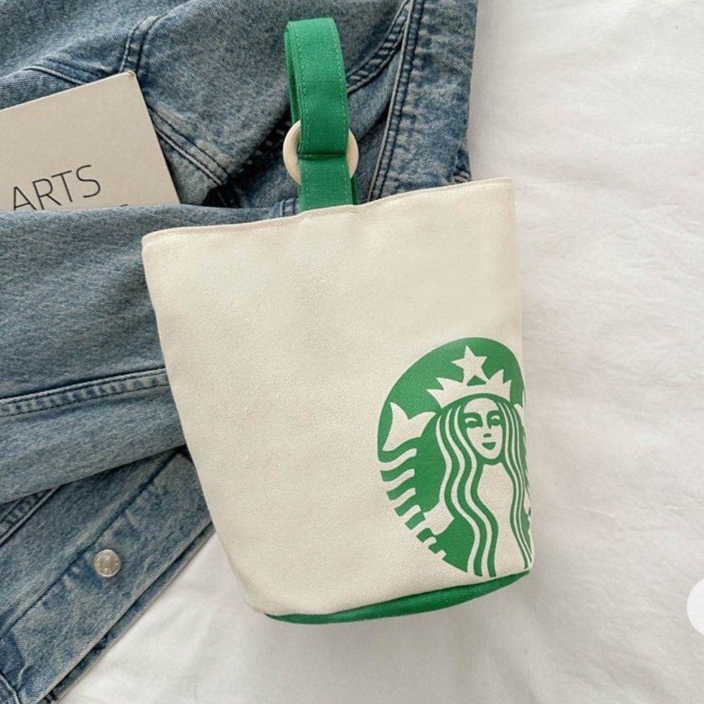 Small Cream and Green Tote Bag